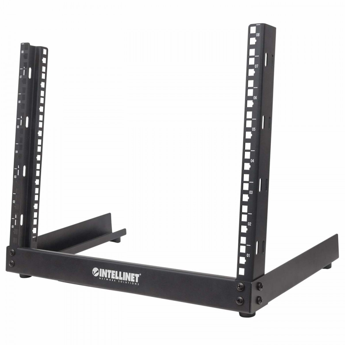 Intellinet Network Rack, Open Frame (Desktop), 8U, Flatpack, Black, 19″, Three Year Warranty