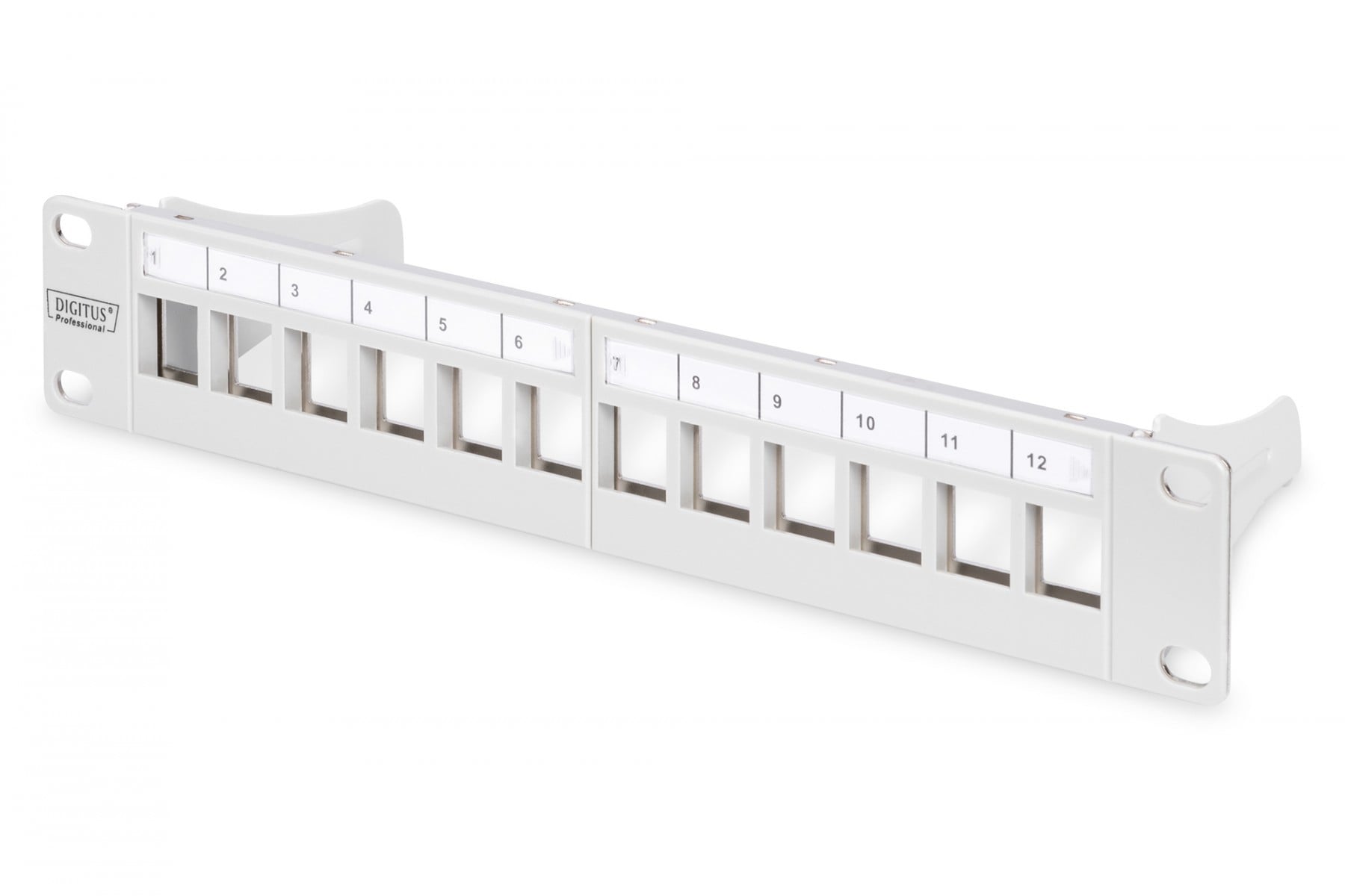 Modular Patch Panel, shielded, 12-Port Blank,1U,254mm (10″) Rack Mount, grey RAL 7035