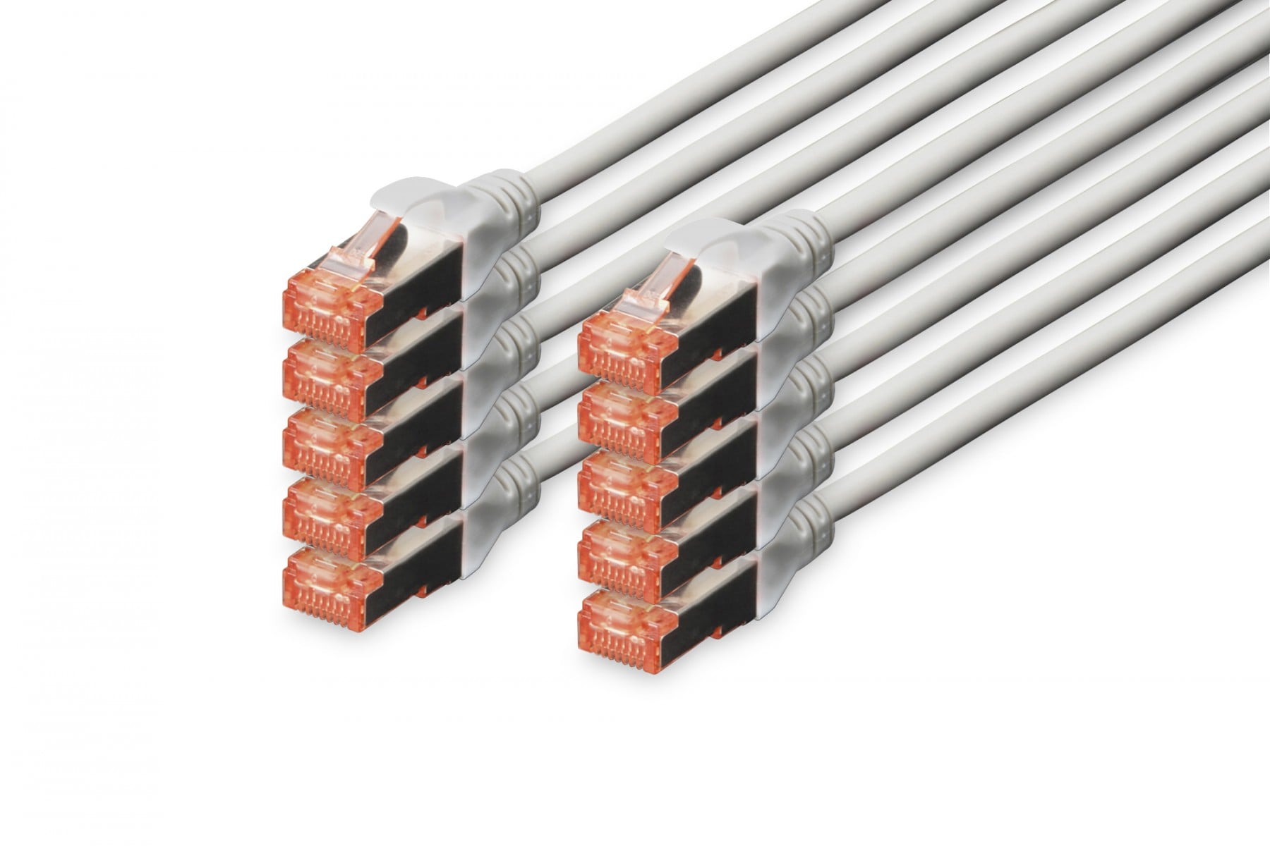 CAT 6 S-FTP patch cord, Cu, LSZH AWG 27/7, length 0.5 m, 10 pieces, color grey