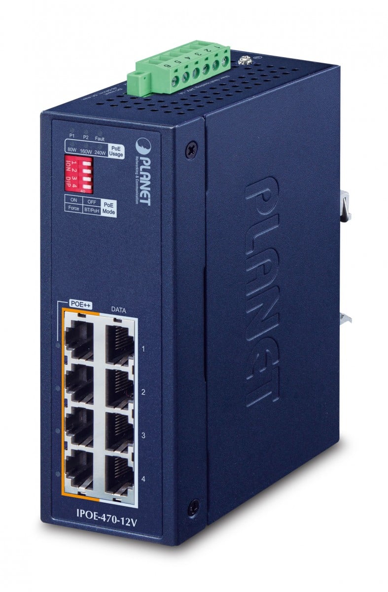 Planet IPOE-470-12V Industrial 8-Port Gigabit Ethernet Switch with PoE