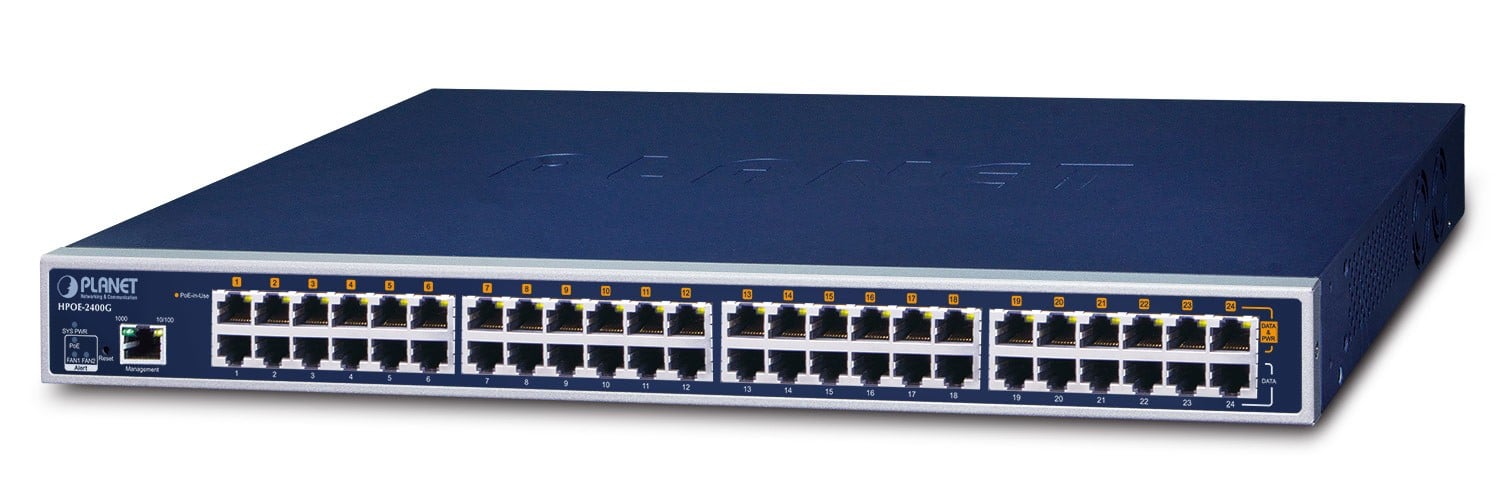 Planet HPOE-2400G 24-Port 802.3at 30w Managed Gigabit High Power over Ethernet Injector Hub (full power – 720W, intelligent PoE with PD alive check/schedule man
