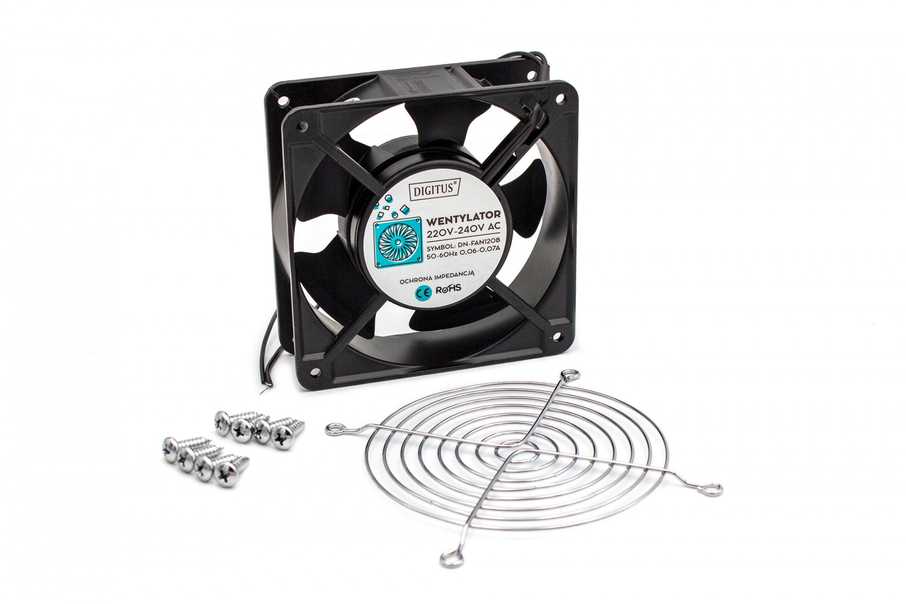 Fan Kit: fan DN-FAN120B, metal cover DN-FAN120/GR, screw DN-FAN-M4.8 – 8 pcs
