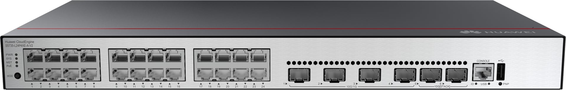 Huawei Switch S5735-L24P4XE-A-V2 (24*GE ports, 4*10GE SFP+ ports, 2*12GE stack ports, PoE+, AC power) + license L-MLIC-S57L (98012026)