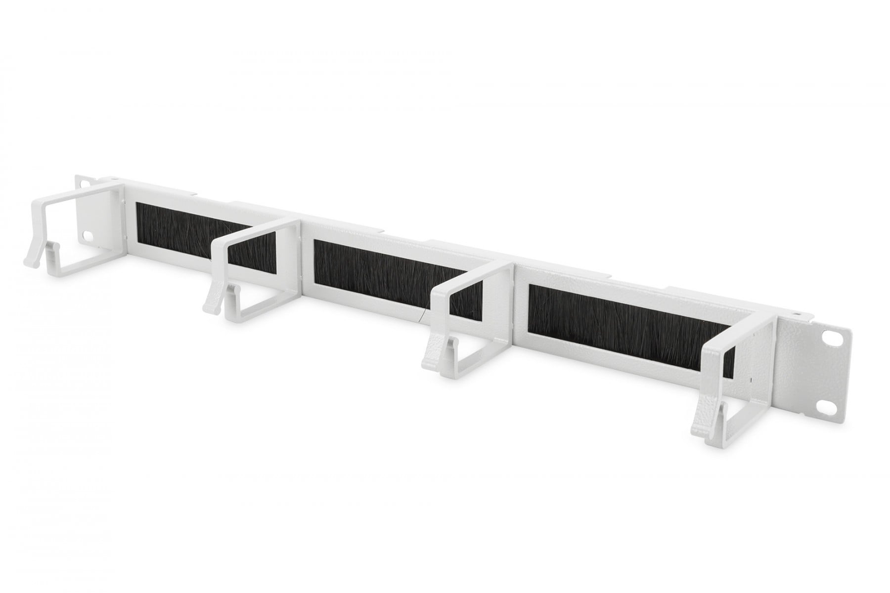1U cable management panel with brush entries 4x aluminum cable rings 44×60 mm, grey (RAL 7035)