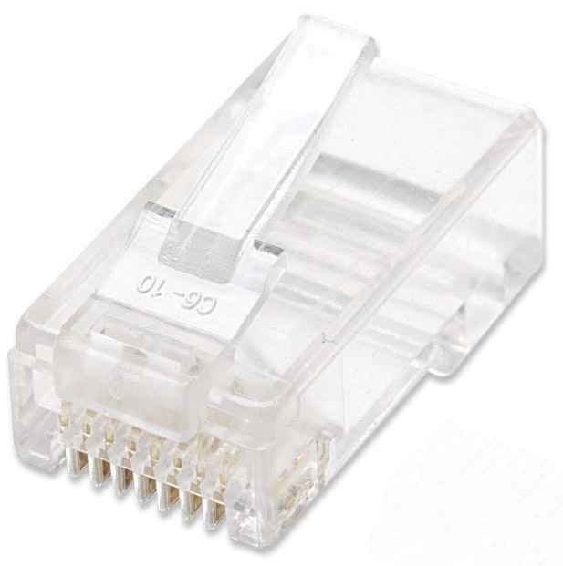 RJ45 Modular Plugs – Cat5e – UTP – 3-prong – for solid wire – 15 µ gold plated contacts – 100 pack – RJ-45 – Transparent – Polycarbonate – Cat5e – U/UTP (UTP) –