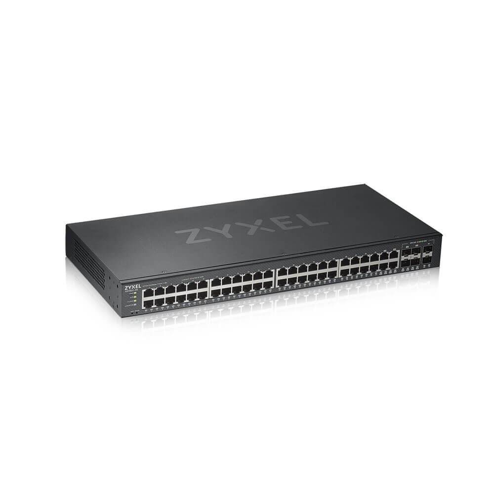 GS1920-48v2, 50 Port Smart Managed Switch 44x Gigabit Copper and 4x Gigabit dual pers., hybrid mode, standalone or NebulaFlex Cloud