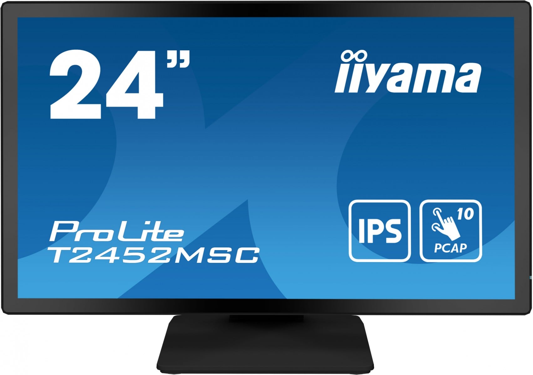 IIYAMA T2452MSC-B1 24inch IPS FHD PCAP 10P Touch Flat Bezel Free Glass 360cd/m2 HDMI DP USB HUB 2×3.0 Speakers Webcam Microphone