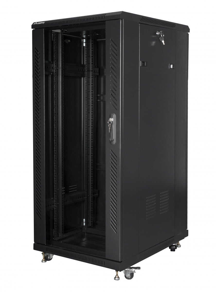 FF01-6827-12BL – Freestanding rack – 27U – 800 kg – Key lock – Rack rails – Adjustable feet