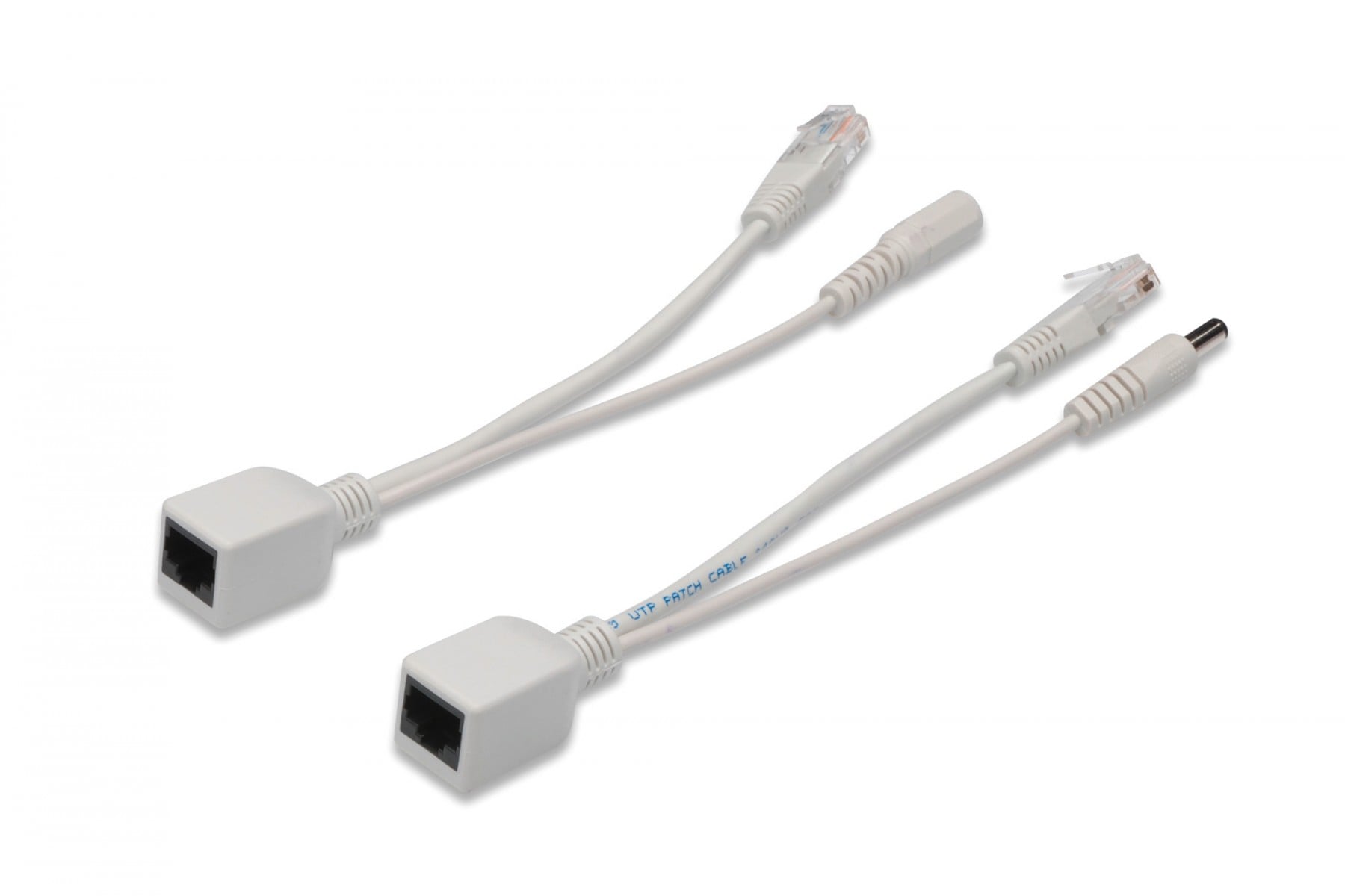 Passive PoE Cable Kit 1x Splitter PD cable, 1x Injector PSE cable, White