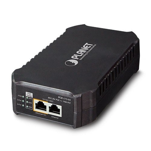 Planet POE-175-95 Single-Port 10/100/1000Mbps 802.3bt PoE++ Injector (95 Watts, 802.3bt Type-4/UPoE/Legacy mode support via DIP switch) – w/ internal power