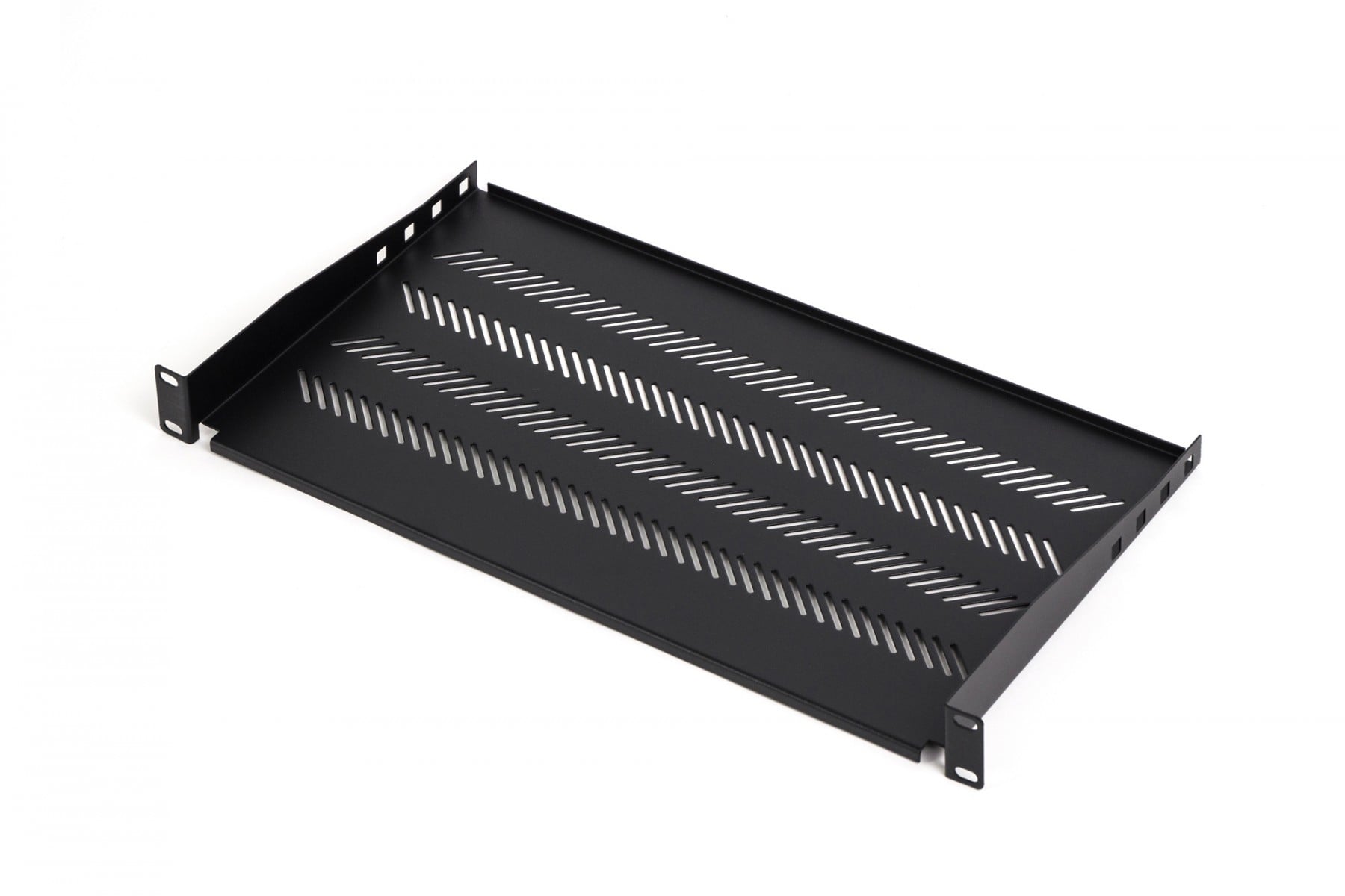 1U fixed shelf 19″, depth 250 mm, load capacity 15 kg, mounting at 2 points, screws included, black (RAL 9005)