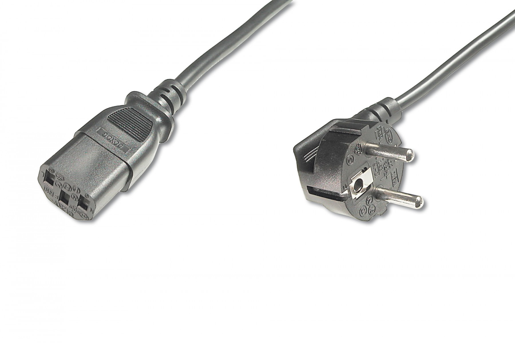 Power Cord, CEE 7/7 (Typ-F) 90ø angled – C13 M/F, 2.5m, H05VV-F3G 1.0qmm, black