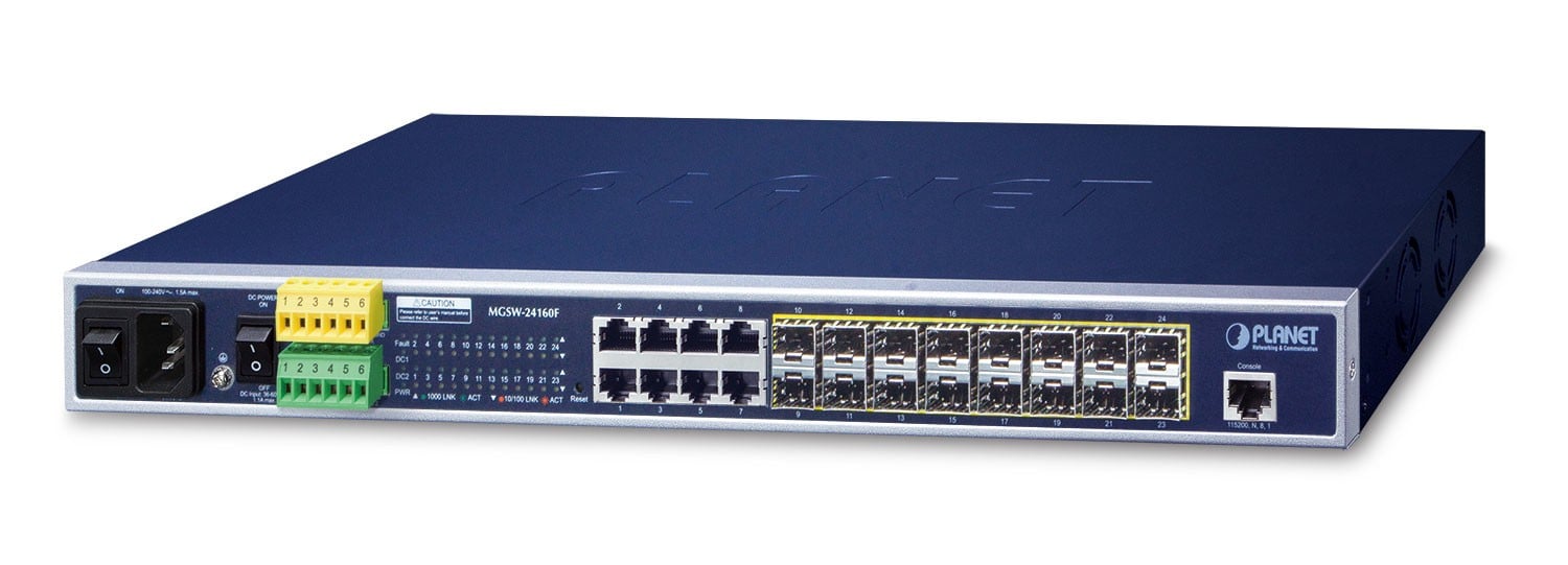 Planet MGSW-24160F 16-Port 100/1000Base-X SFP + 8-Port 10/100/1000Base-T L2/L4 Managed Metro Ethernet Switch (AC+2 DC, DIDO)