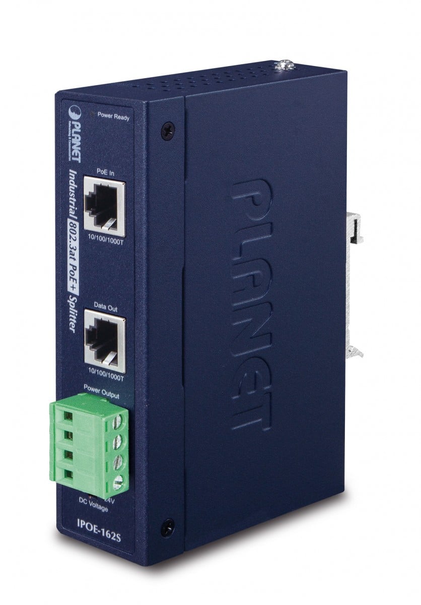 Planet IPOE-162S IP30, Industrial 802.3at High Power PoE Splitter – 12V & 24V (-40 to 75 C)