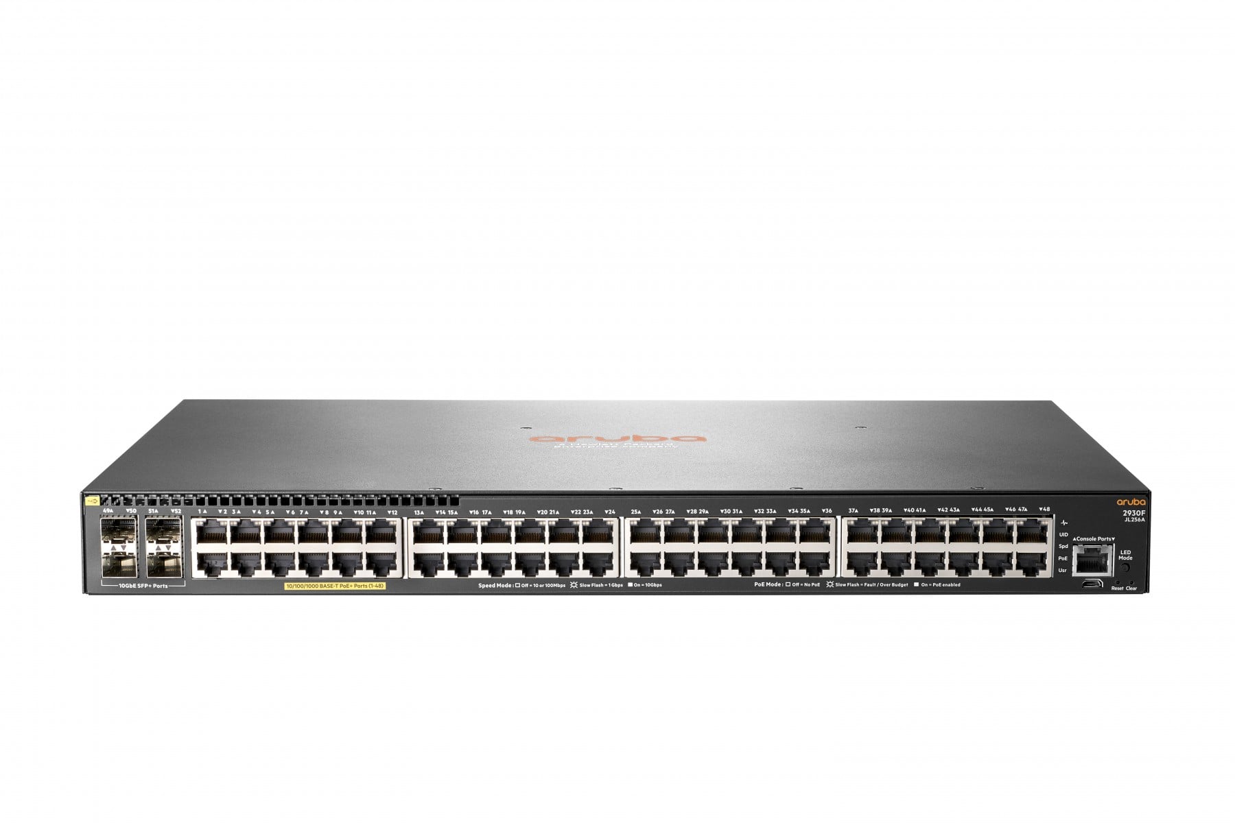 Hewlett Packard Enterprise 2930F 48G PoE+ 4SFP+ Switch – Fiber Optic (JL256A)