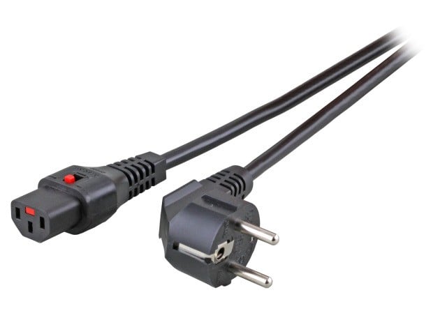 Angled Schuko/IEC C13 Straight M/F 1.5m Black Power Cable with IEC LOCK