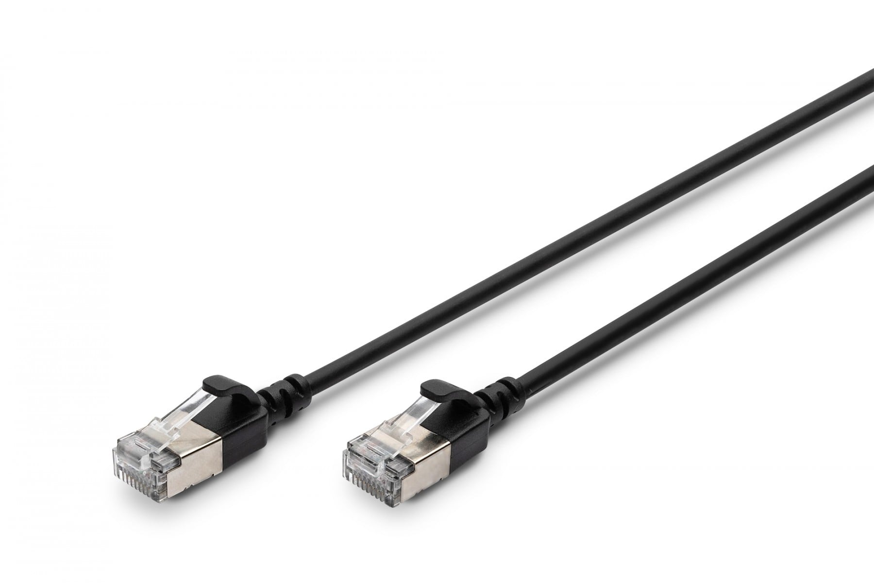 Slim RJ45-RJ45 patch cord, Cat. 6A, F/FTP, AWG 32/7, LSOH, 0.3 m, black
