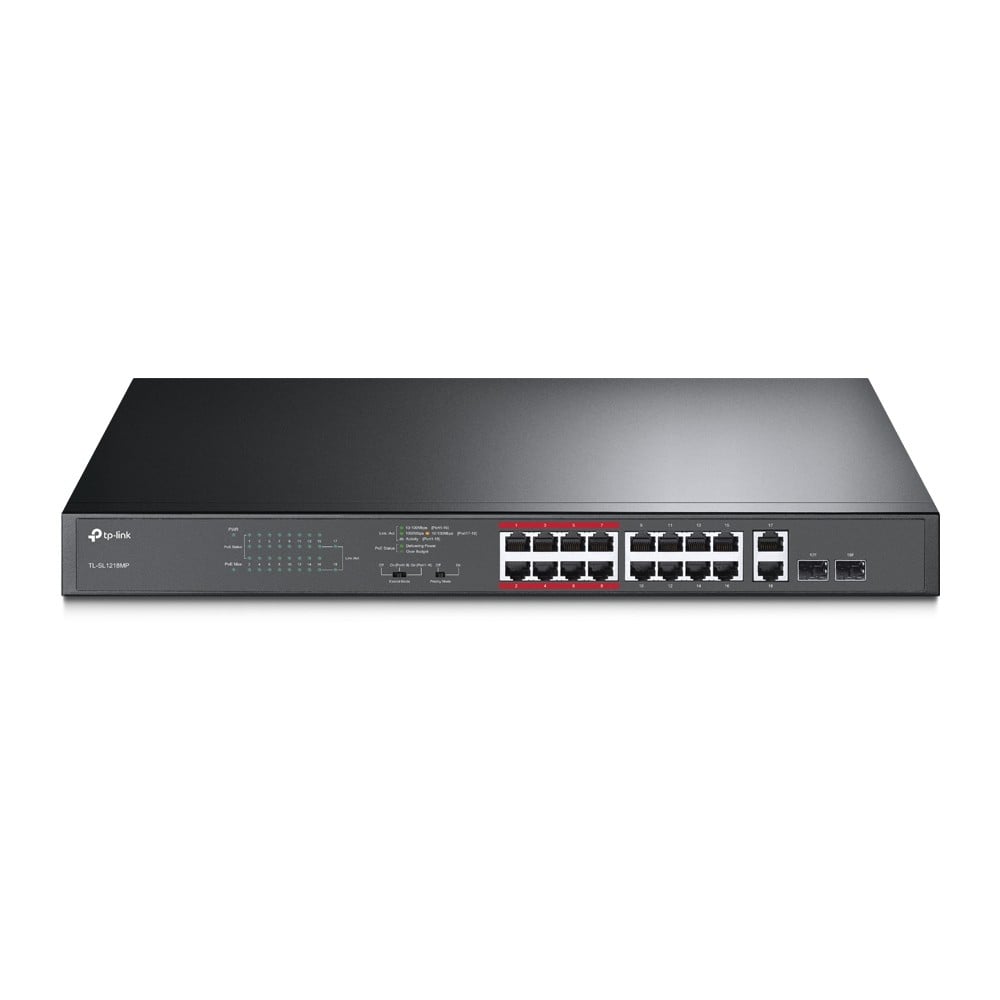 TP-Link TL-SL1218MP 16-Port 10/100 Mbps + 2-Port Gigabit Rackmount Switch with 16-Port PoE+