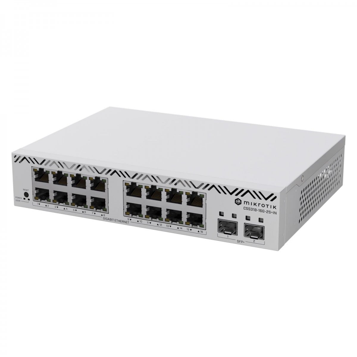 MikroTik Cloud Smart Switch CSS318-16G-2S+IN with 16 x Gigabit Ethernet ports, 2 x SFP+ cages, SwOS, desktop case, PSU