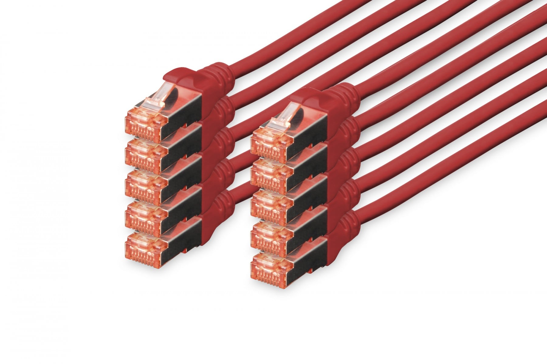 CAT 6 S-FTP patch cord, Cu, LSZH AWG 27/7, length 0.5 m, 10 pieces, color red