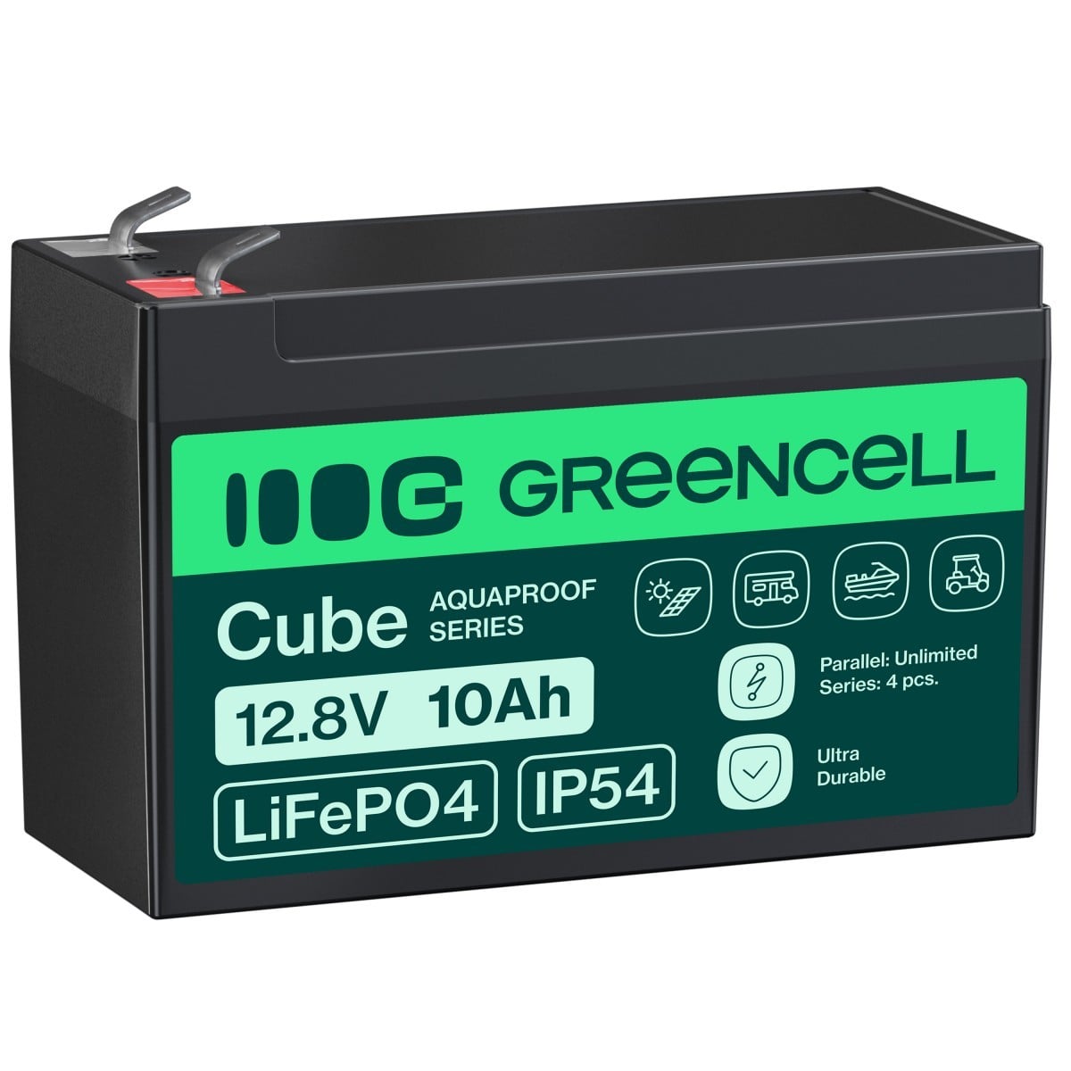 Green Cell LFPGC12V10AH CUBE Battery LiFePO4 10Ah 12.8V 128Wh Lithium Iron Phosphate for emergency power supply and lighting, alarm control panels
