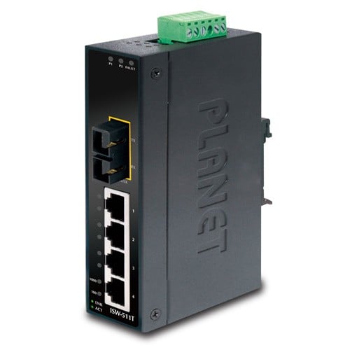 Planet ISW-511T IP30 Slim Type 4-Port Industrial Ethernet Switch + 1-Port 100Base-FX(SC) (-40 – 75 C)