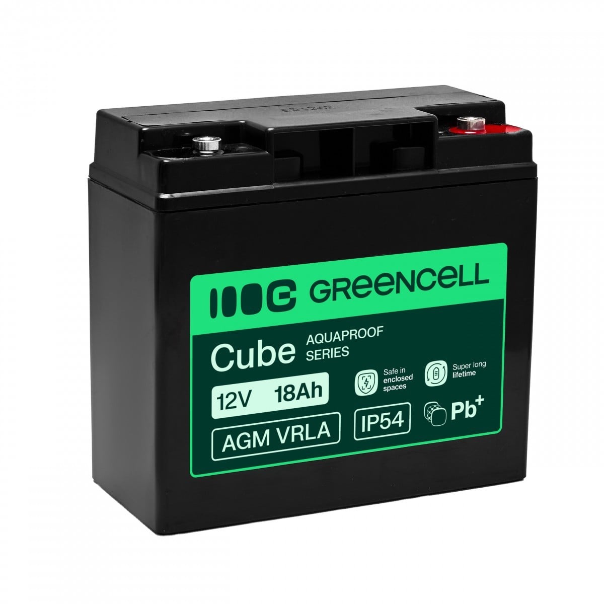 Green Cell AGM VRLA 12V 18Ah maintenance-free battery for cash registers, toys, cameras (181x77x167mm)