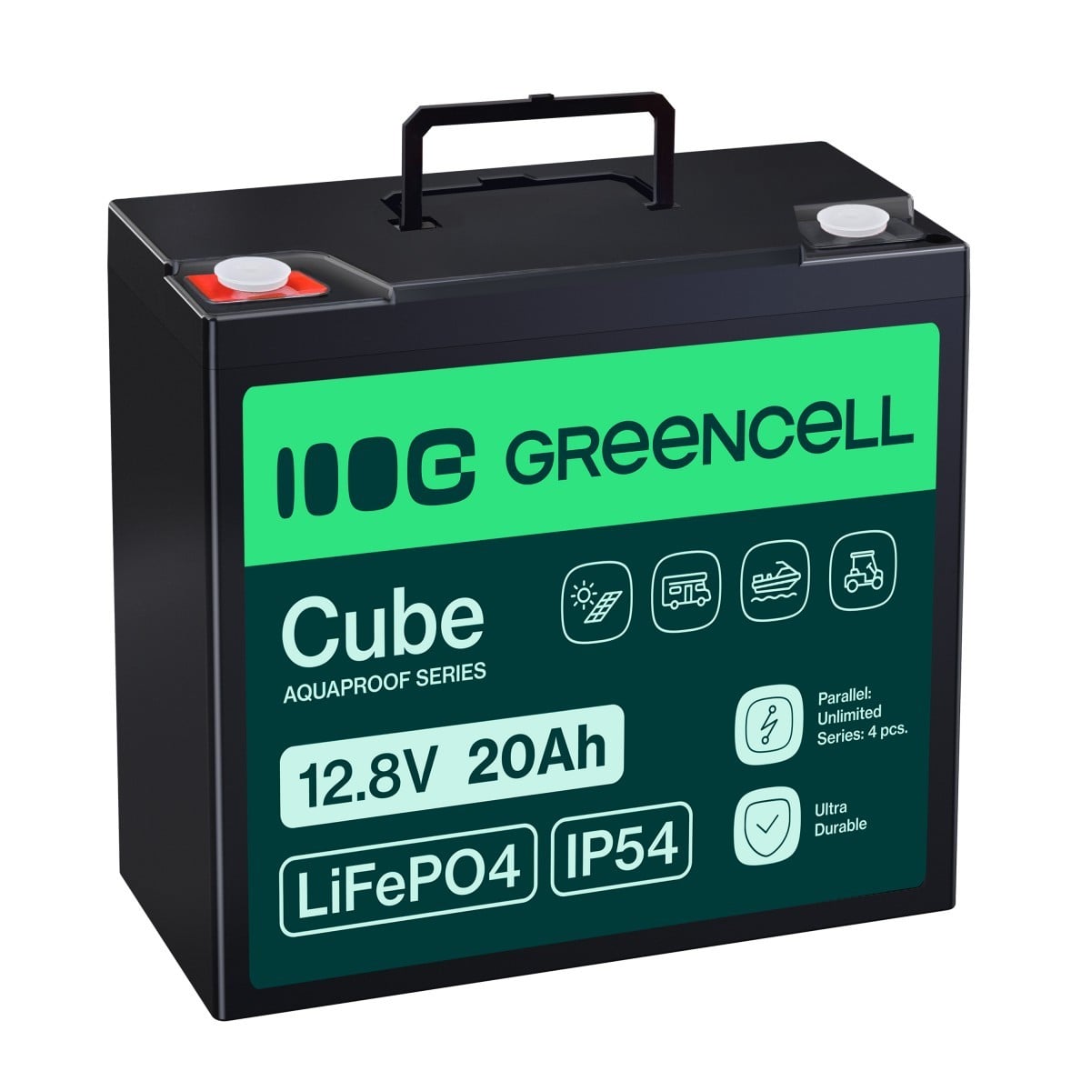 Green Cell LFPGC12V20AH CUBE Battery LiFePO4 20Ah 12.8V 256Wh Lithium Iron Phosphate for Lawn Tractor, Lawn Mower, Electric Vehicles