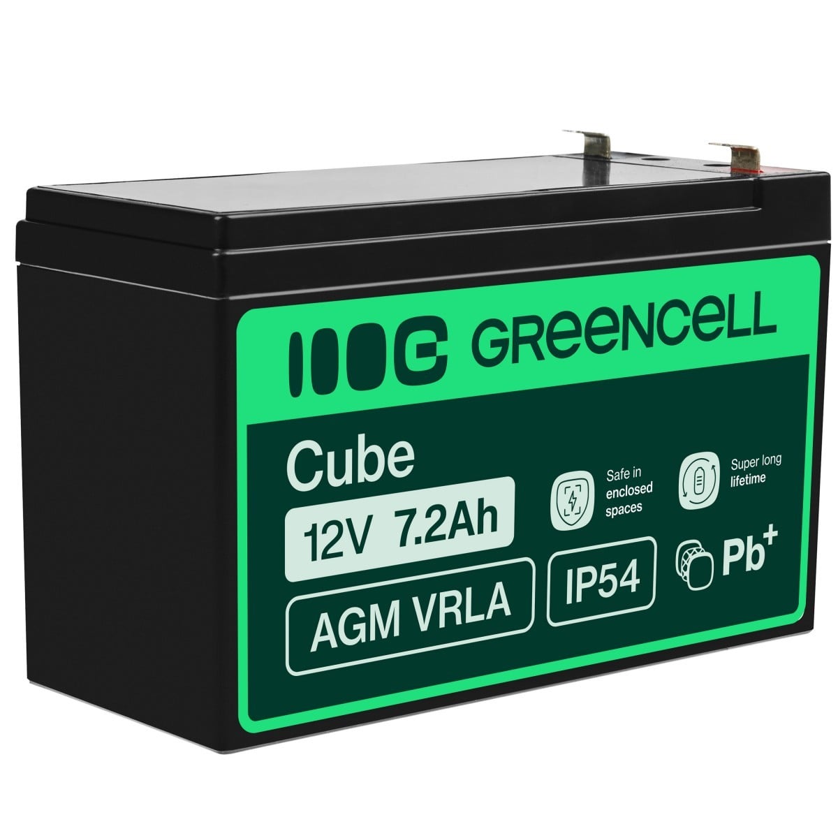 Green Cell AGM VRLA 12V 7.2Ah maintenance-free battery for the alarm system, cash register, toys