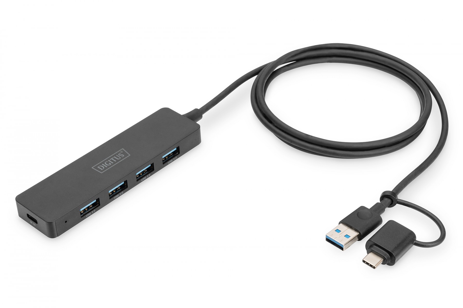 USB 3.0 Hub 4-Port, Slimline with USB-C Adapter, 5Gbps, 1,2m cable